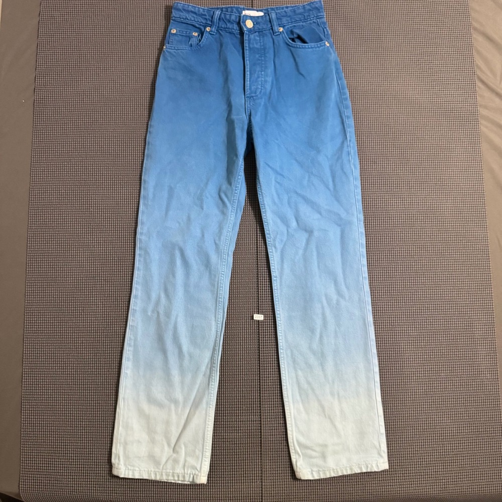 Zara Womens Blue White Ombre Gradient Straight Leg Denim Jeans Size 2